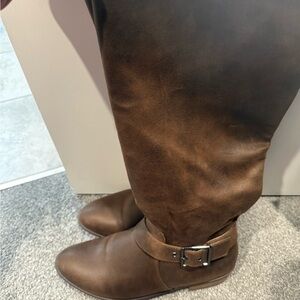 Brown Knee-High Boots with Buckle